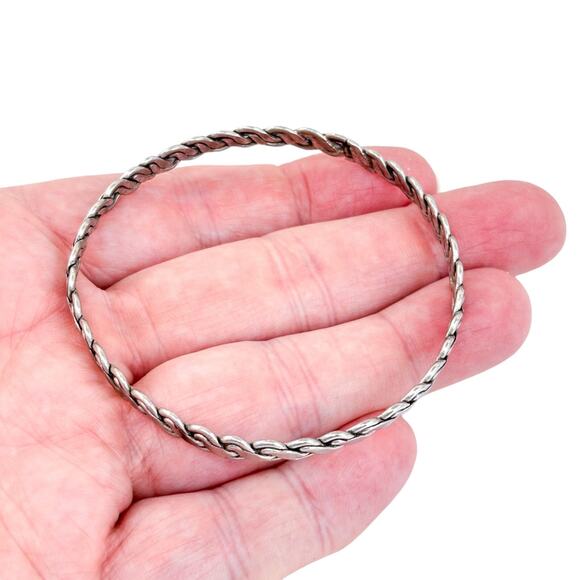 Vintage Sterling Silver 925 Braided Chain Bangle Bracelet 7.75" - Picture 1 of 6